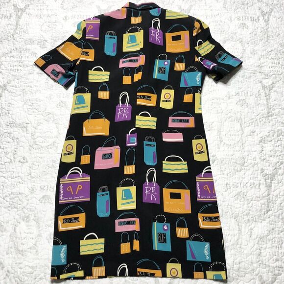 Wmns VTG Anne Crimmins for Umi Collections Silk Dress Black Pink Shoulder Pads - Picture 9 of 12